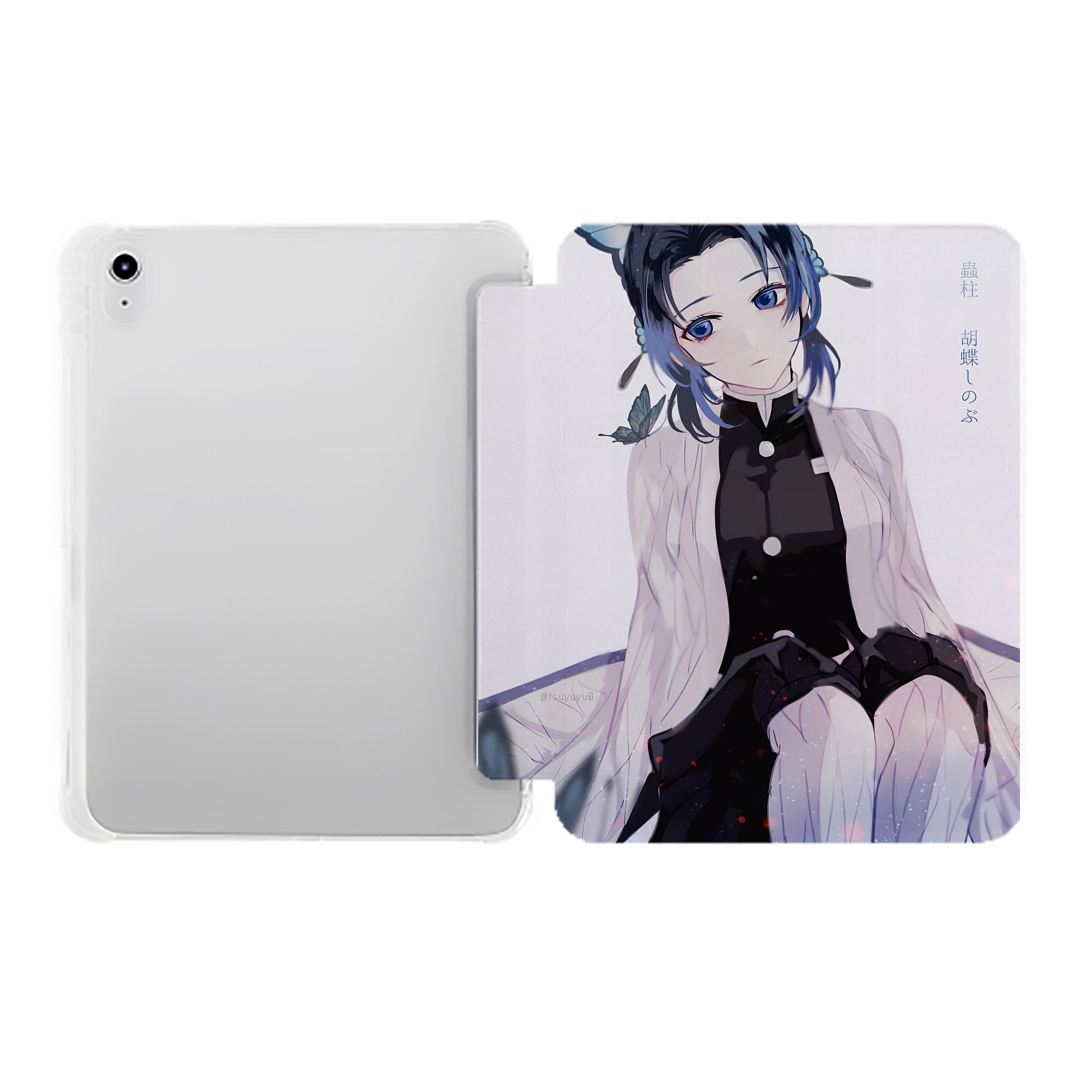 （画像用） 鬼滅の刃（きめつのやいば）蟲柱-胡蝶 しのぶ／こちょう しのぶ Kochou Shinobu IPad ケース ペン収納付き 三つ折りスタンド PUレザー×シリコン 対応機種9.5/10.5/10.9インチ